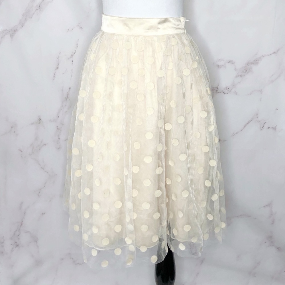 NWT Ryu (Morning Lavender) Ivory Sheer Overlay Polka Dot Skirt Small